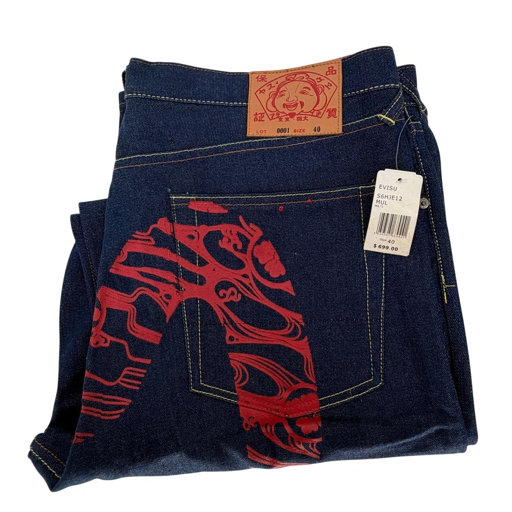 Evisu Jeans Size 40 (41X35L) NWT Men's Denim Red Seagull Pattern